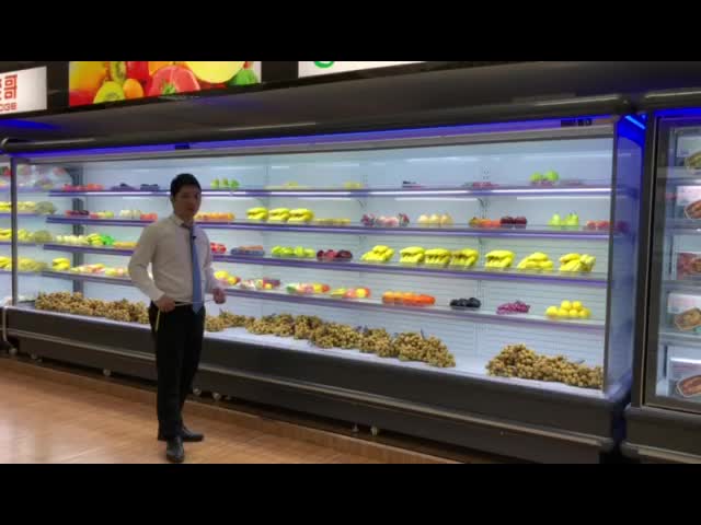 Коммерчески овощ Рефригератед вентиляторная система охлаждения охладителя витринного шкафа открытая видео