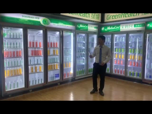 Коммерчески лимонады холодильника напитков показывают витрину холодильника/холодильника видео