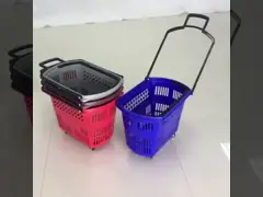 Свертываемая тележка для покупок Пластиковая корзина для рынка Торговая корзина для магазина с колесами video