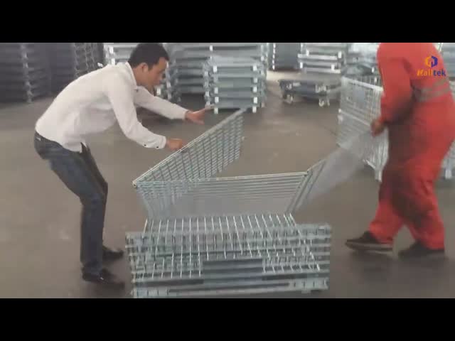 Foldable Wire Mesh Storage Bins Durable Industrial Galvanized Steel Cage