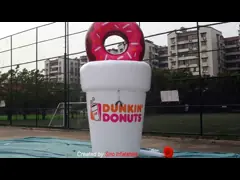 Донуц Дункин формы 5м высокие изготовленные на заказ рекламируя раздувную кофейную чашку для продвижения магазина десерта video