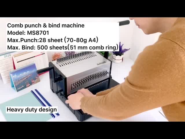 Машина вязки календаря стены MS8701 с ручками, машинами связи пунша офиса бумаги A3/A4/A5 видео