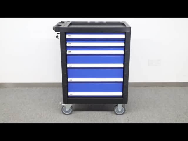 Blue 7 Drawers 27inch Movable Rolling Cabinet Package Box On Wheels For Tools Packaging