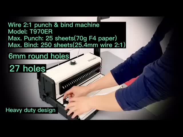 T970E 20sheets Max Punching Capacity And Paper Binding Machine video