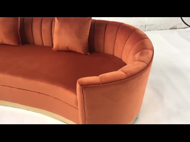 Sofá curvado da tela do estilo veludo alaranjado moderno europeu