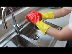 Bi Color Flocklined M60g Dish Wash Hand Gloves For Household