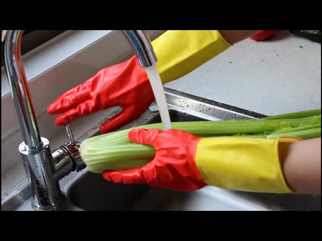 Bi-Color Hand Protective Flock Lined Rubber Gloves  Anti-Oil Household Rubber Gloves