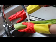 Стадо руки Bi-цвета защитное выровняло перчатки резинового домочадца Анти--масла перчаток резиновые video