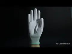 Белая ладонь полиуретана покрыла перчатку вкладыша полиэстера анти- статических перчаток безшовную video