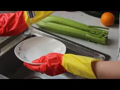 Содержания латекса Bi-цвета перчатки Flocklined высокого мягкие резиновые, перчатки Dishwashing кухни video