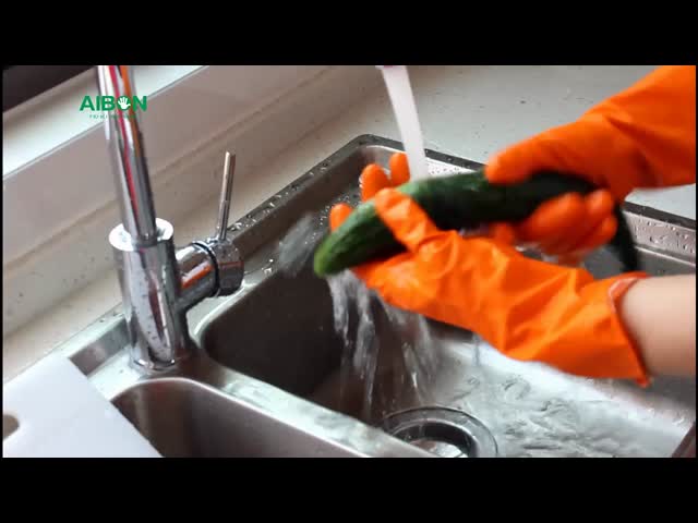 Non Slip Cotton Lined Dish Gloves , Long Rubber Dish Gloves Chenicals Resistance