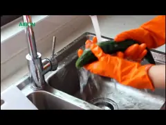 Non Slip Cotton Lined Dish Gloves , Long Rubber Dish Gloves Chenicals Resistance