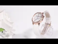 Дозор кварца моды белых женщин Джевелли сплава неподдельной кожи для подарка video