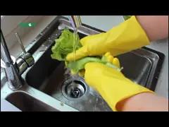 Yellow Color Latex Flock Lined Latex Gloves , Kitchen Dishwashing Gloves Anti Slip