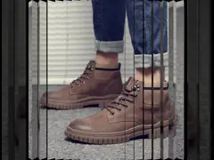 KHAKI Pig Leather Tooling Lace Up Comfortable Stylish Sneakers Martin Boots