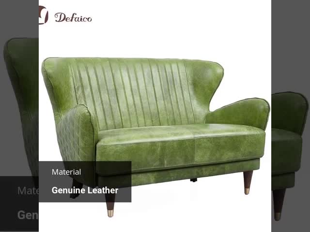 Diamond Stitched Vintage Green Leather Wingback Sofa With Wooden Leg