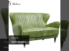 Диамант сшил винтажную зеленую кожаную софу Wingback с деревянной ногой video