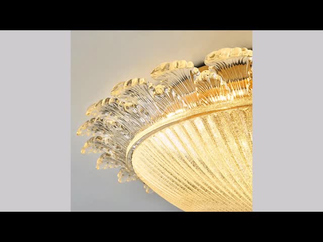 Искусство утюга золота спальни стеклянное + стекло искусства привели потолочное освещение держателя поверхности видео