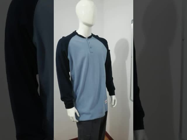Durable Mechanical FR Henley Shirt 7oz Fire Resistant Long Sleeve
