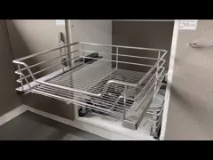 Кухня SS304 вытягивает вне плакировку Chrome корзины провода тяги шкафа организатора вне video