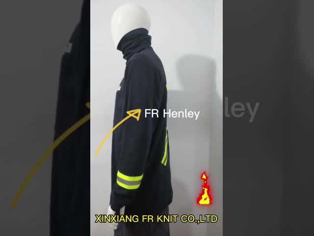 Round Collar FR Henley Shirt Navy Blue NFPA2112 CAT2 For Welding