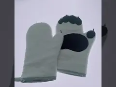 Теплостойкие перчатки печи ткани Терри с украшением лапки медведя 5 пальцев video