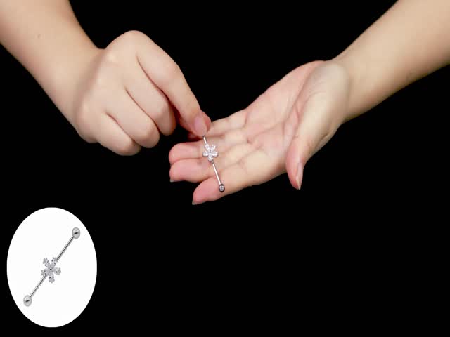 38mm 14G Industrial Piercing Jewelry Surgical Steel Rose Gold AB Crystal Gem