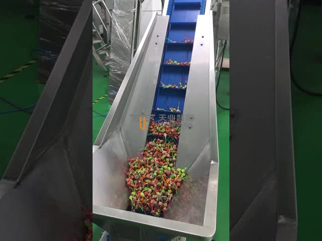 Система упаковки конфеты леденца на палочке машины упаковки Weigher Multihead транспортера слота 25WPM видео