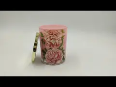 Hurricane Glass Jar Scented Candle Pink Flower Printing With Metal Lid 4 oz