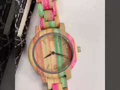 Waterproof Colorful Wooden Wrist Watch With PC21S Movement Handmade Draft