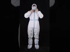 Тип 4/5/6 Предотвращение брызг МП одноразовый костюм с двухчастным капотом и синей лентой video