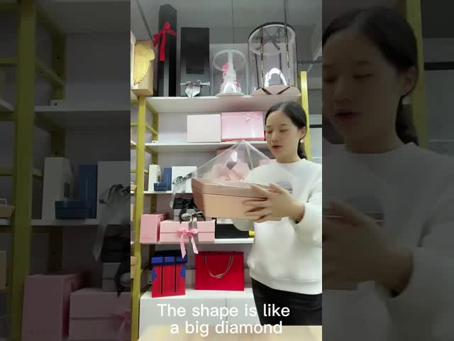 Gift Flower Paper Box Custom PET Plastic Cover Panoramic Transparent Sunroof Diamond-shaped Heart-shaped