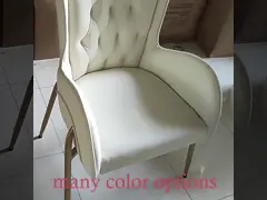 Рамка белого металла обедая стулья с ногами нержавеющей стали кроет кожей Tufted кожу сливк обедающ стулья video