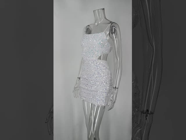 Юбка низкого Sequin слинга сплошного цвета платья женщин производителя одежды количества сексуального Backless короткая видео