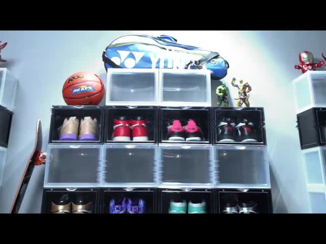 Ящик организатора ботинка ODM пылезащитный ясный пластиковый кладет прозрачное на полку видео