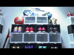 Ящик организатора ботинка ODM пылезащитный ясный пластиковый кладет прозрачное на полку video