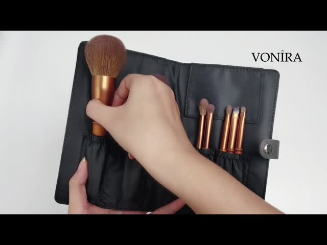 Vonira Beauty Mini Travel Bamboo Makeup Brushes Set With Storage Case Set