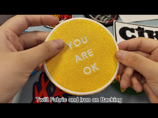 Reusable Custom Embroidery Patch Twill Fabric / 100% Polyester Embroidered Logo Patches video