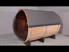 Комнат сауны бочонка панорамного вида кедр на открытом воздухе деревянных красный video