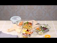 Коробка для завтрака боросиликатного стекла микроволновой печи безопасная высокая с пластиковой крышкой video