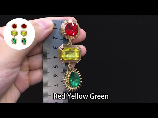 OEM Women'S Gold Earrings Colorful Stone Gold Chunky Hoop Earrings