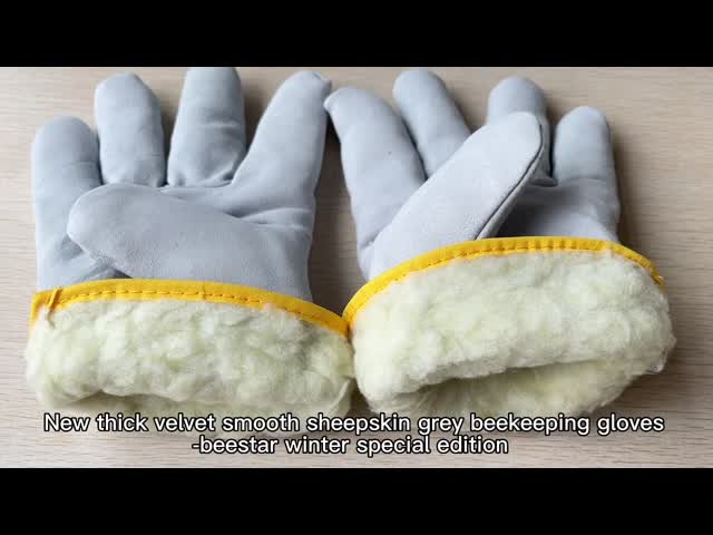 Economic Sheepskin Beekeeping Gloves with Leather and Canvas in Yellow and White for Bee Protection