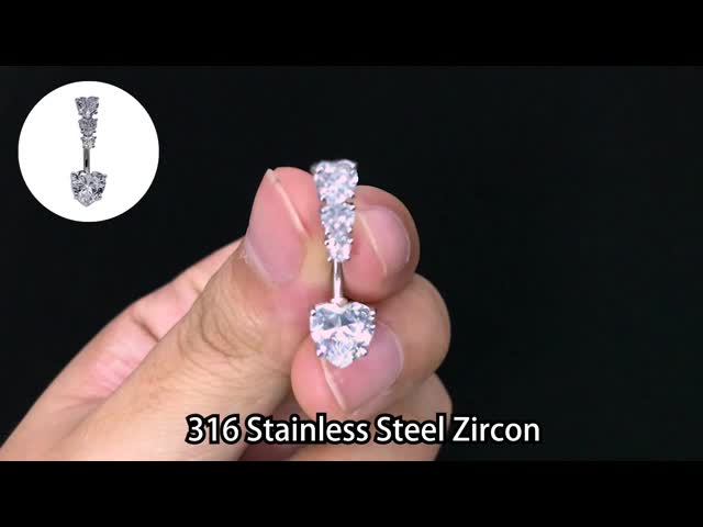 Snow Flower Diamond Clip On Belly Button Rings Claw Setting Inlay Surgical Grade Steel