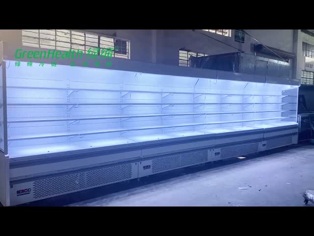 Fan Cooling Multideck Open Front Chiller For Shop Plug In Type With R404 Refrigerant video