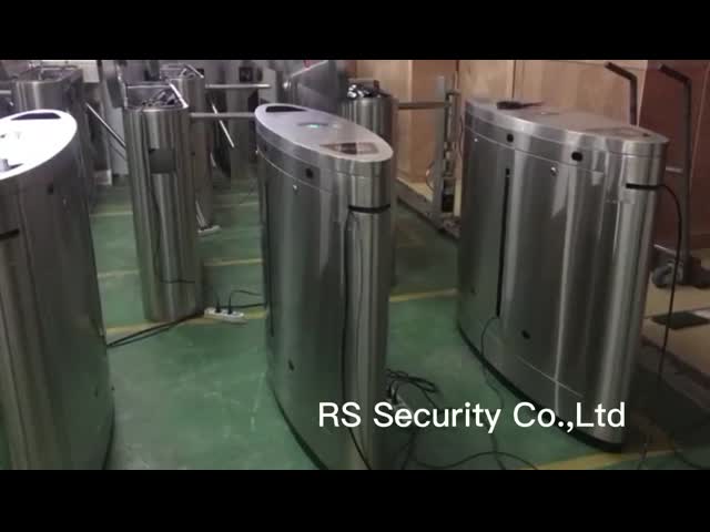 Supermarket Rfid Cards Flap Barrieres Gate Cylinder Single Movement Fare Turnstile Brushless Motors