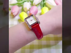 3ATM желтых женщин дозора прямоугольника диаманта дозора 24cm шкалы кожаного ремня сетноых-аналогов video