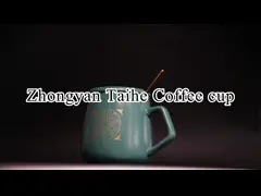 Matte 7x9cm Reusable Ceramic Coffee Cup Traditional Chinese Medicine Style With Spoon