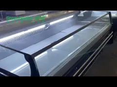 Горизонтальная витрина еды гастронома напитка овоща плода дисплея замораживателя острова супермаркета video