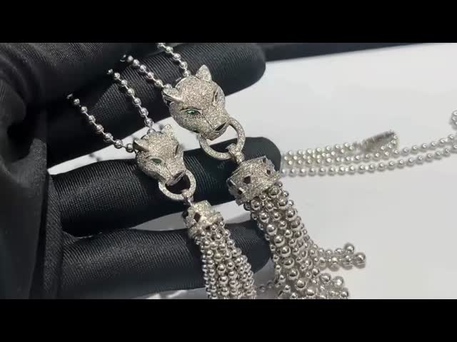Cartier 18K White Gold Emeralds & Diamonds Panthère de Cartier Necklace video