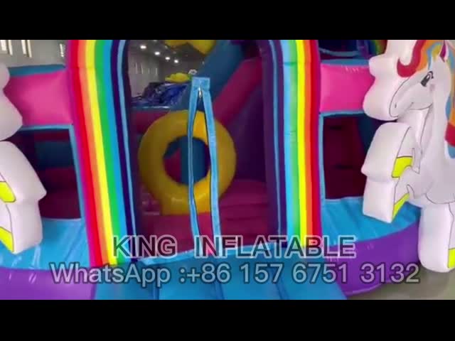 13ftx13ftx11.5ft  Rainbow Unicorn Bouncy Castles Bounce House video